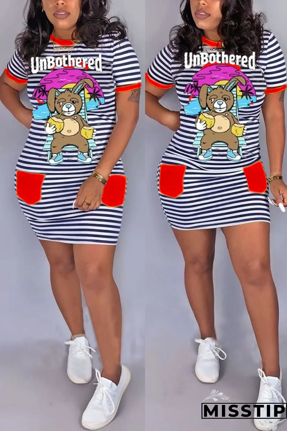 Fluorescent green Fashion Casual Printed Short Sleeve Dress