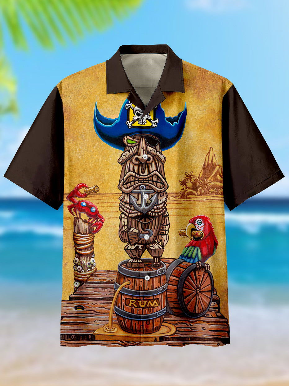 Men's Hawaiian Tiki Art Cuban Collar Short Sleeve Shirt PLUSCLOTHESMAN