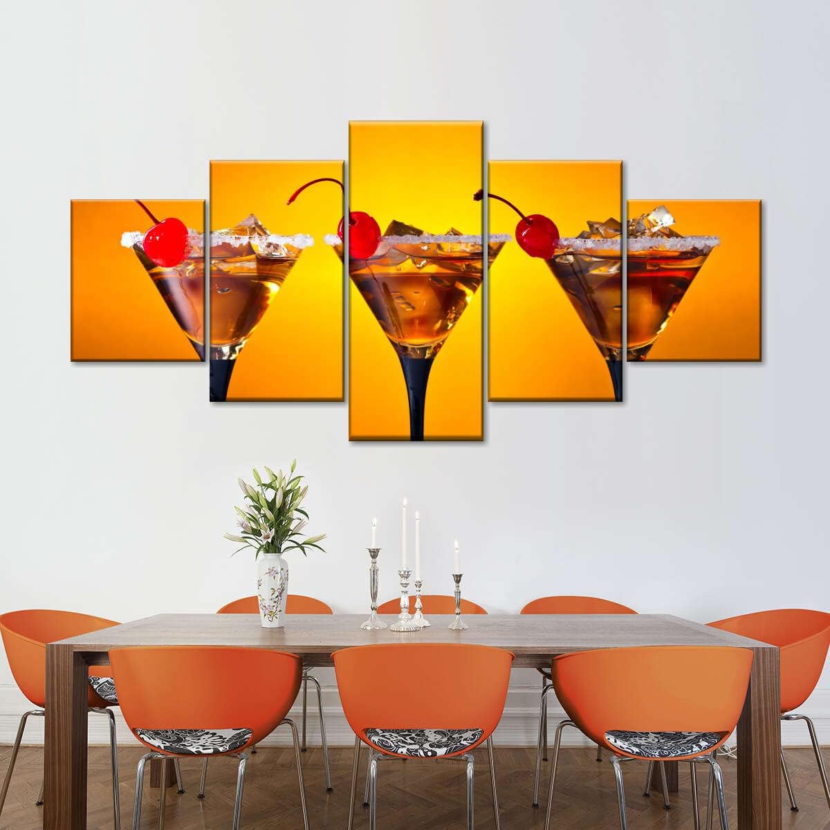 MXSD Modular Canvas Pictures Wall Art Framed 5 Pieces Golden Cocktails Painting Living Room Prints Movie Poster Home Decor (100x55cm/40x22inch) Golden