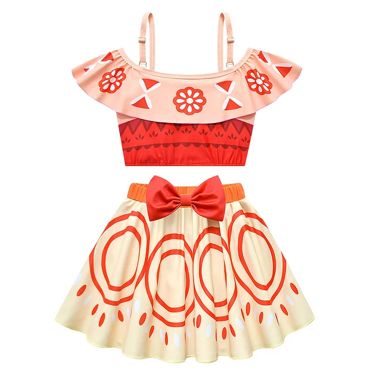 Kids Children Moana (2024) Moana Orange Patterned Swimsuit Cosplay Costume Outfits 
