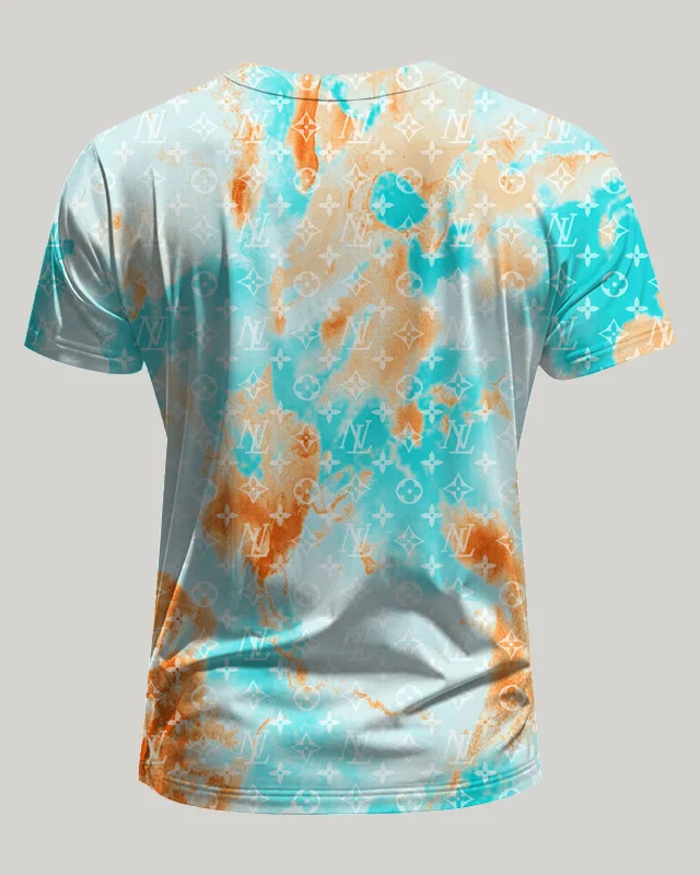 Big & Tall Men's Daily Leisure Green Gradient Geometric Diamond Printed Round Neck Short Sleeve T-Shirt