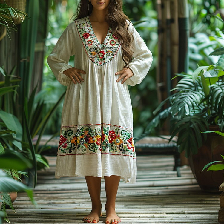 Women's Linen Retro Ethnic Style Oversized Comfortable Breathable Dress Holiday Comfortable Casual Dress