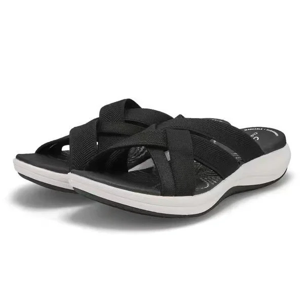 Breakj Breakj Women's Shoes 2024 Summer New Slope And Flying Cross-Slippers Large-Size Round-Headed Slippers Women