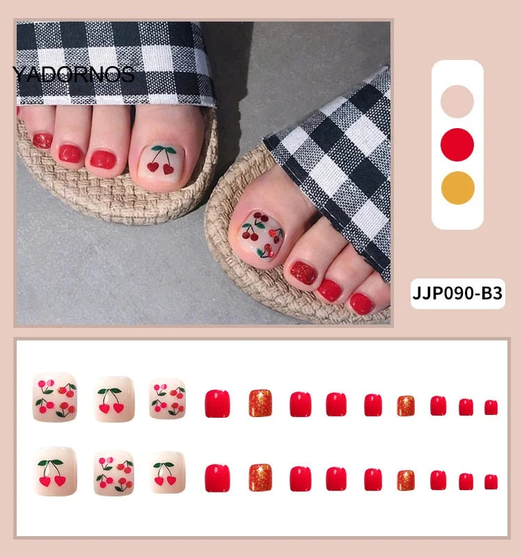 24pcs false nails for feet Patch Glue Type Removable Short Paragraph Fashion Manicure Save Time False Toenail Patch TY-Nail Inspo