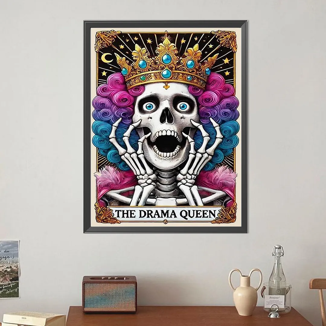 Crown Skull Tarot Cards DIY 5D Round Full Drill Diamond Painting Gem Art Kits for Adults/Beginners Gift Idea Home Wall Decor Diamond Dots Paintings Picture Arts Craft 15.75x19.69Inch