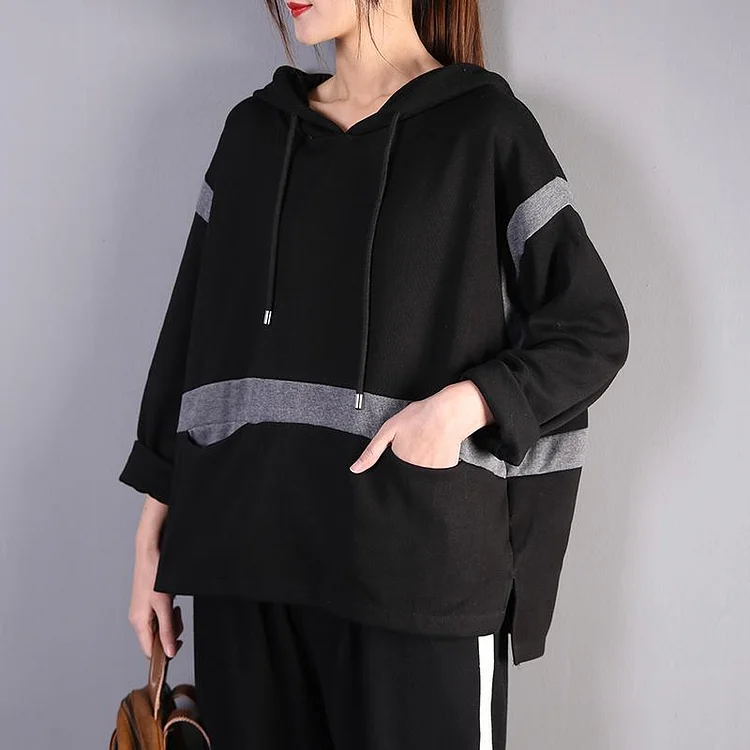 Italian patchwork hooded cotton tops women Outfits black shirts