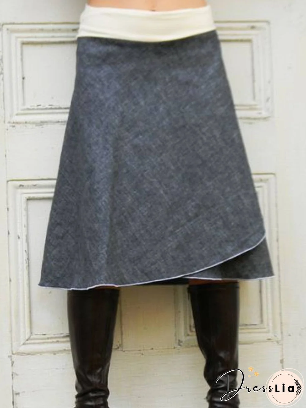 Gray Plain Wool Blend Casual Skirt