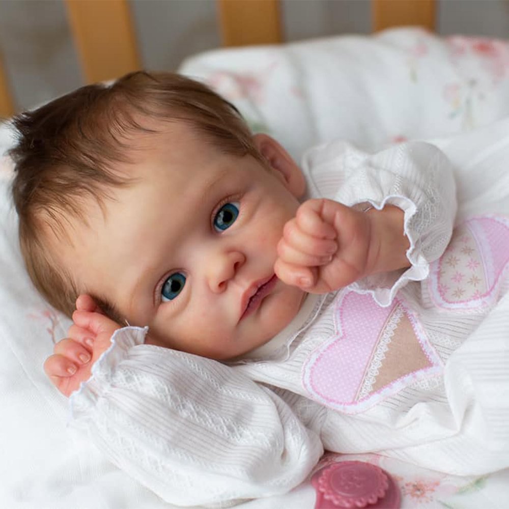 17" Look Real Innocent and Cute Cloth Body Newborn Girl Baby Doll With Blue Eyes Named Fesoya