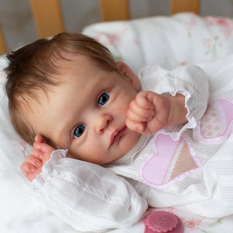  17" Look Real Innocent and Cute Cloth Body Newborn Girl Baby Doll With Blue Eyes Named Fesoya - Reborndollsshop®-Reborndollsshop®