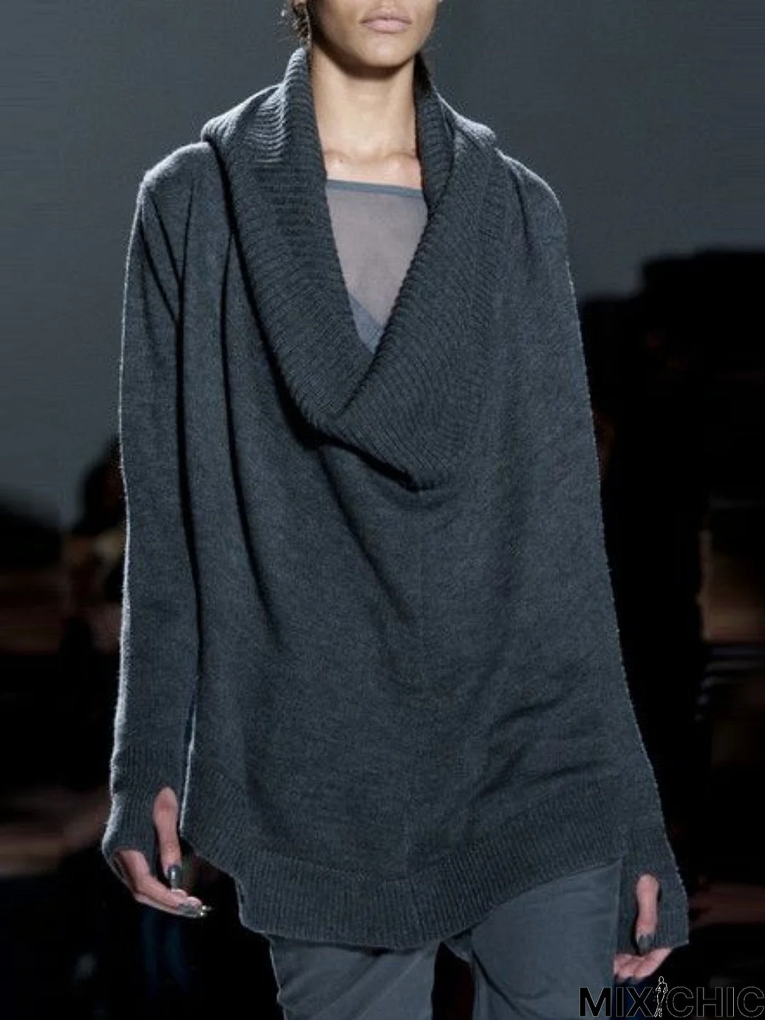 Black Cotton-Blend Long Sleeve Plus Size Sweater