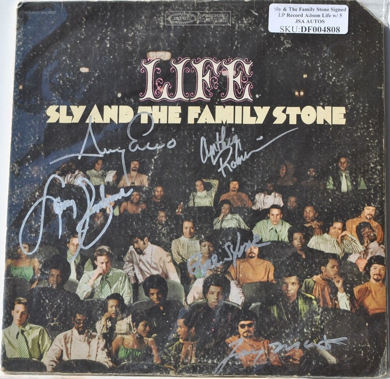 SLY And The FAMILY STONE Life Album Signed X5 Larry Graham, Cynthia Robinson, Rose Stone, Greg Errico, Jerry Martini wcoa