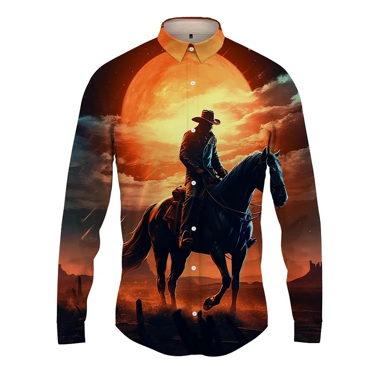 Demandernyc Western Denim 3D Print Men Shirt Man/Women Casual Fashion Long Sleeves Shirts Button Lapel Streetwear Oversized Unisex Clothing