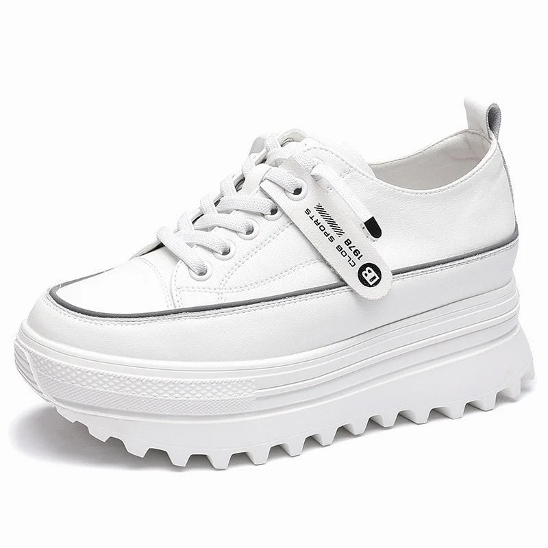 Fujin 5.5cm Genuine Leather Platform Wedge Shoes Chunky Sneaker White Casual Shoes Comfortable Breathable Spring Autumn Shoes