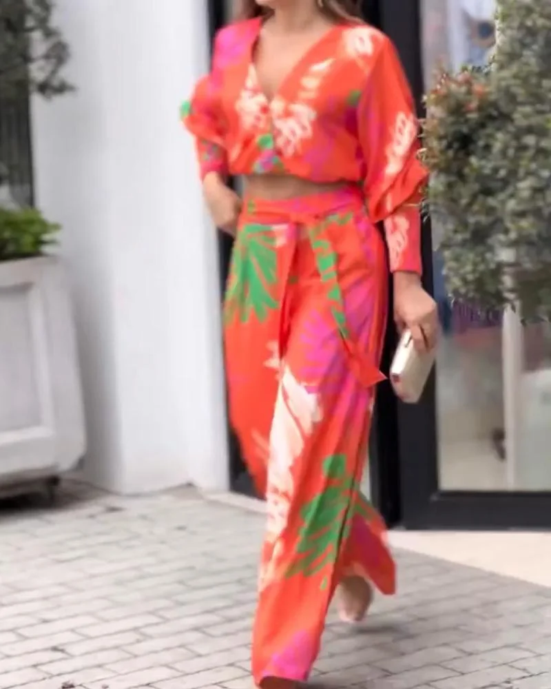 Holiday Print Off Waist Top Pants Set