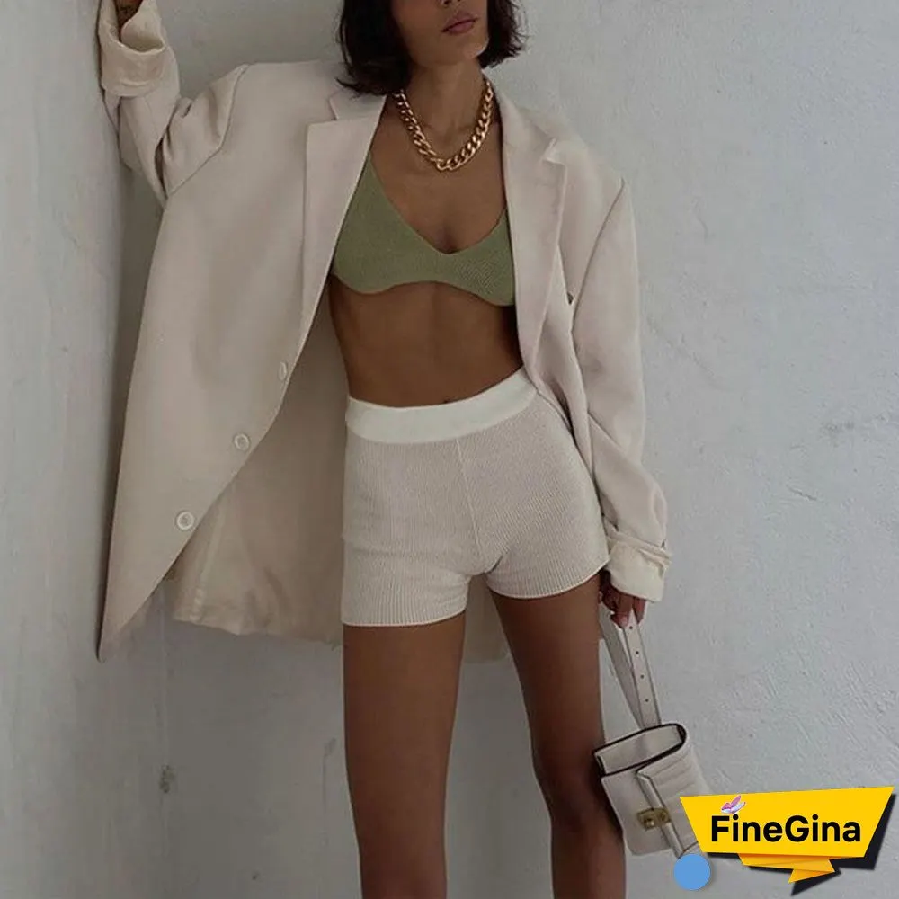 Basic Fitted Ribbed Cycle Shorts Knitted Highwaist Shorts