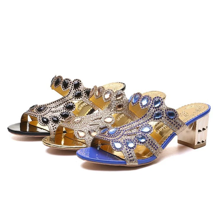 Yyvonne Fashion Water Drill Rough And Slippers Women's Summer High And Cool Drag 42 Yards New Diamond Set Hollow High And Cool Drag