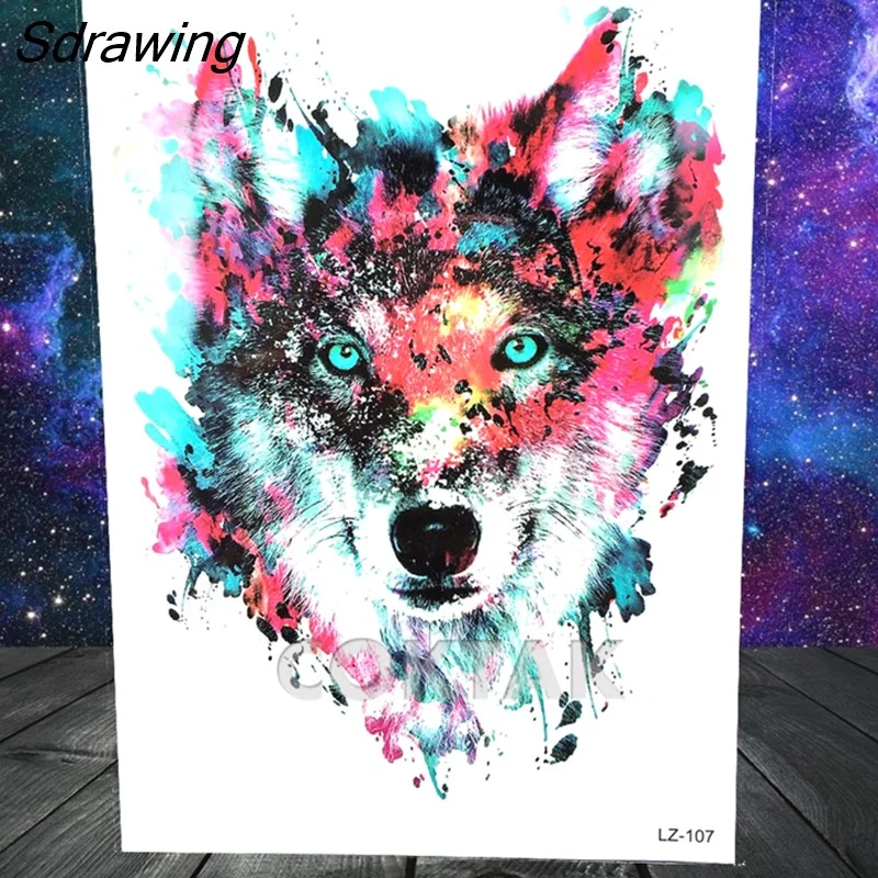 Sdrawing Geometric Fox Wolf Temporary Tattoos For Men Women Henna Tatoos Paper Waterproof Body Art Arm Leg DIY Fake Tattoo Sticker