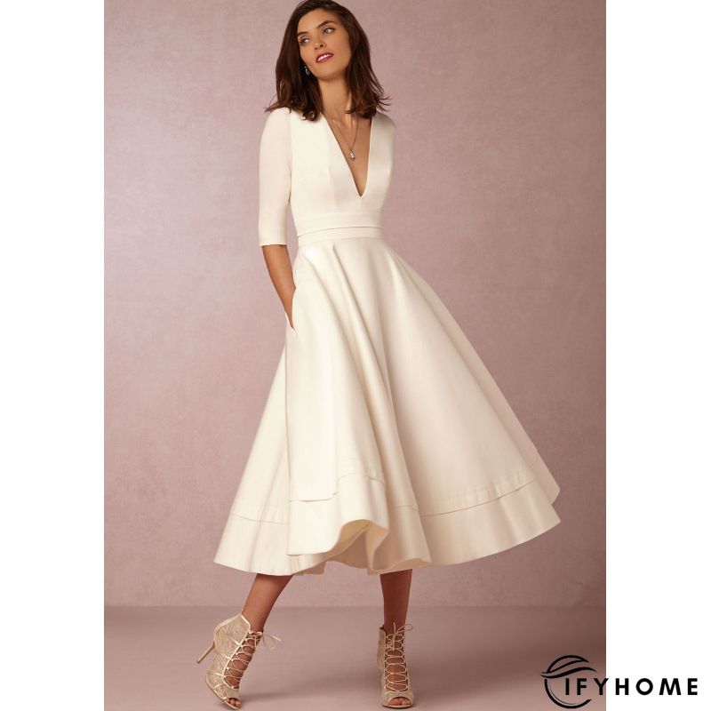 Cross Neck Elegant Regular Fit Midi Dress | IFYHOME