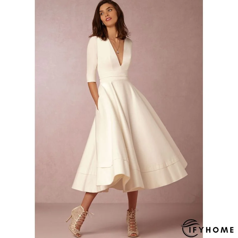 Cross Neck Elegant Regular Fit Midi Dress | IFYHOME