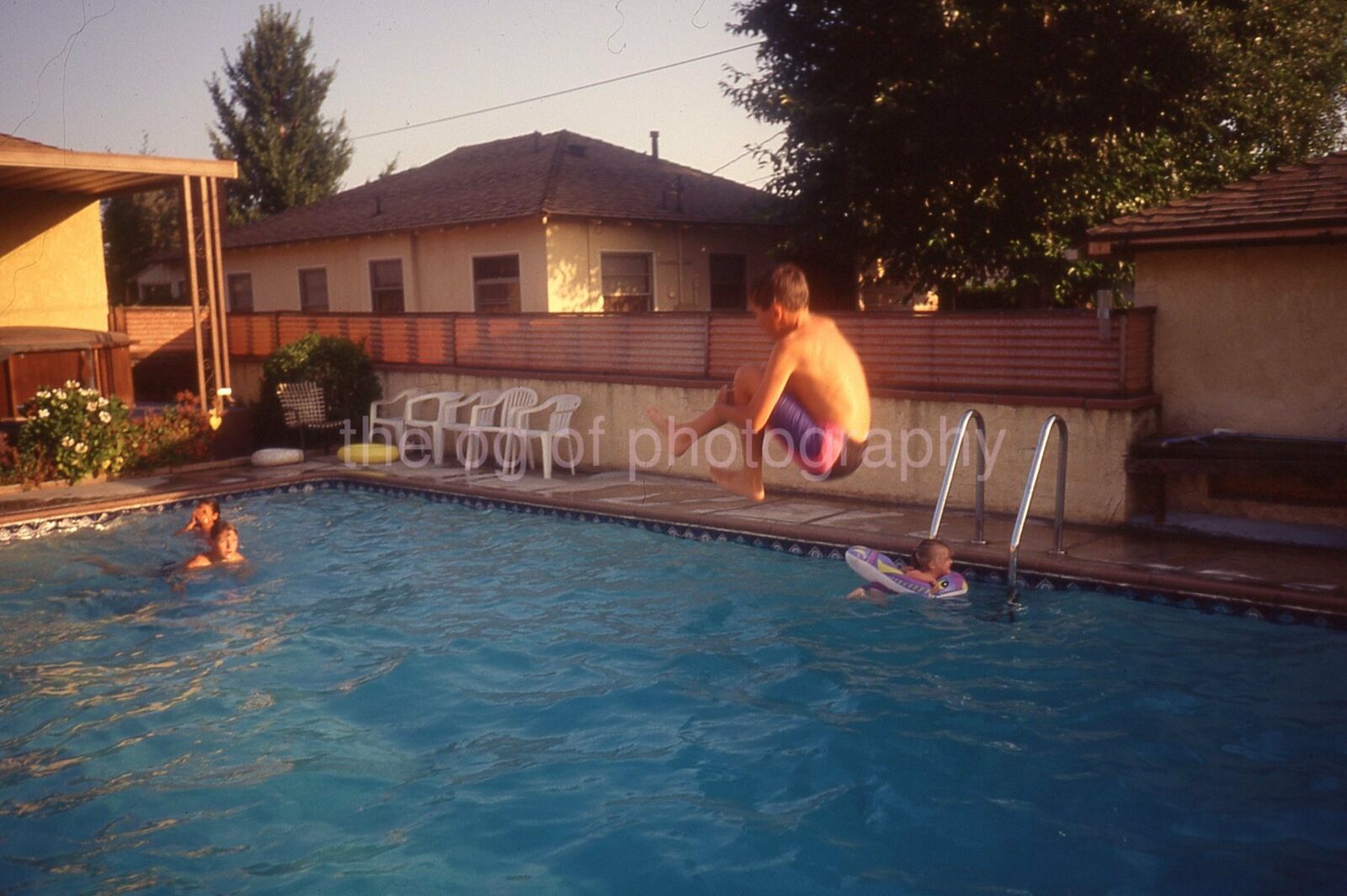 POOL KIDS Vintage 35mm Boys FOUND SLIDE TransparencyPhoto Poster painting 04 T 4