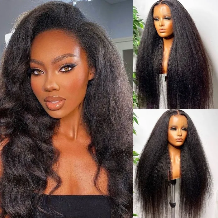 Kinky Straight Realistic Knotless 13x4 Lace Front Wig