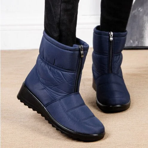 Waterproof Snow Boots for Women 2021 Winter Warm Plush Ankle Booties Front Zipper Non Slip Cotton Padded Shoes Woman Size 44