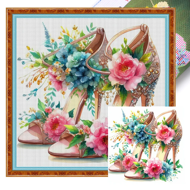 Flower High Heels (40*40cm) 11CT Stamped Cross Stitch gbfke