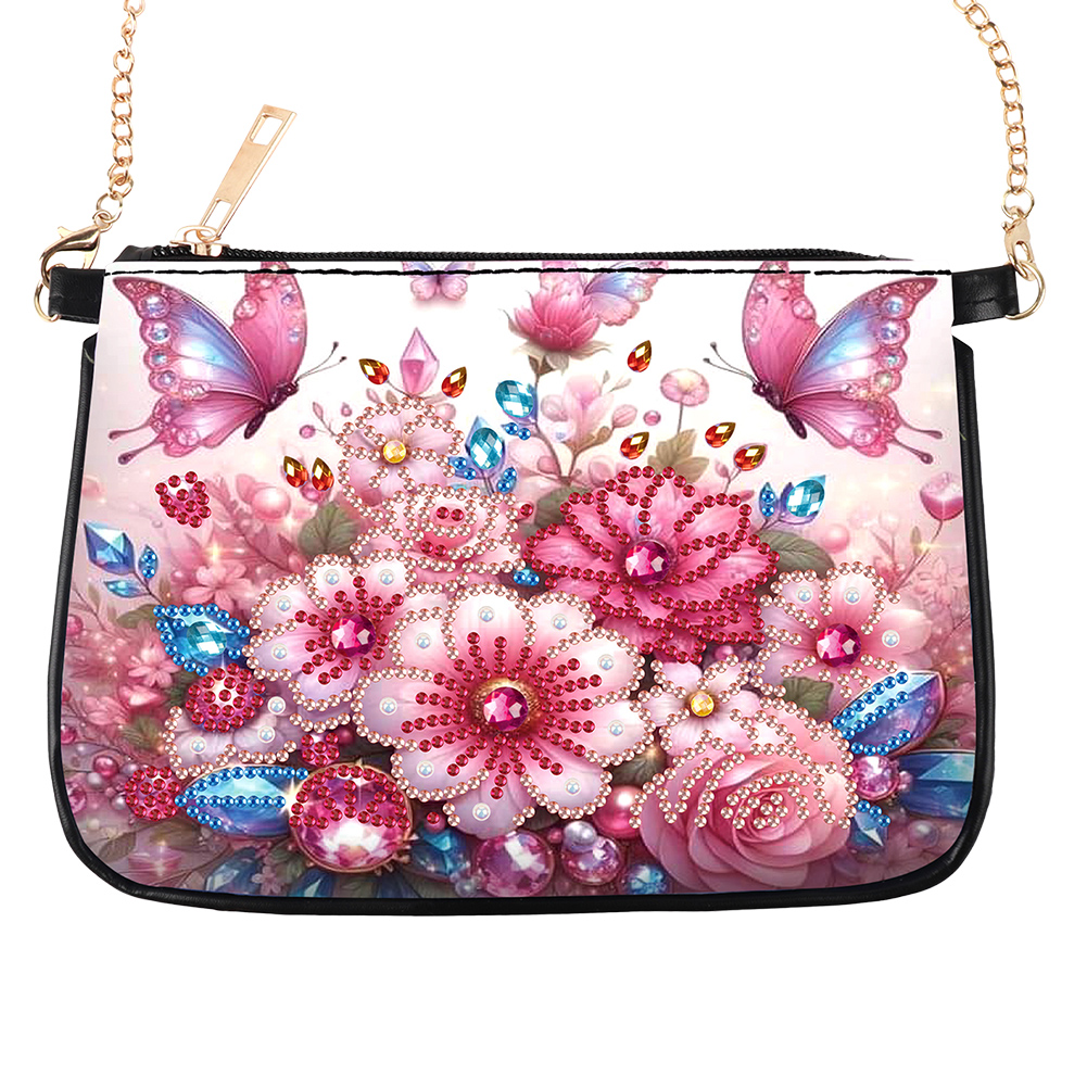 Butterfly Flower Diamond Painting Coin Chain Purse 5D Diamond Handmade Chain Bag