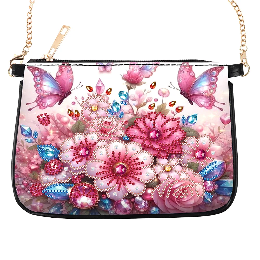 Butterfly Flower Diamond Painting Coin Chain Purse 5D Diamond Handmade Chain Bag