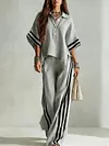 Women's Elegant Plus Size Loose Short Sleeve Shirt Top & Pants Two-Piece Suit Set