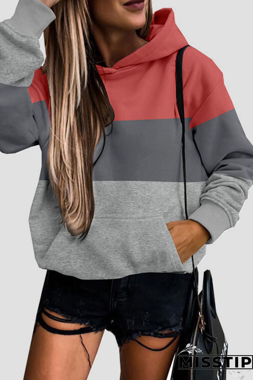 Orange Casual Print Patchwork Hooded Collar Tops