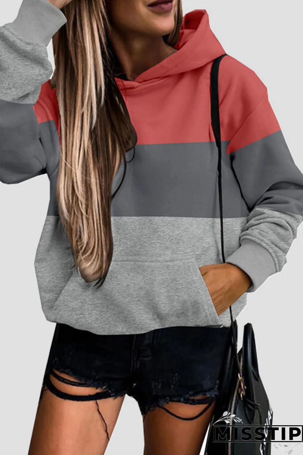 Orange Casual Print Patchwork Hooded Collar Tops