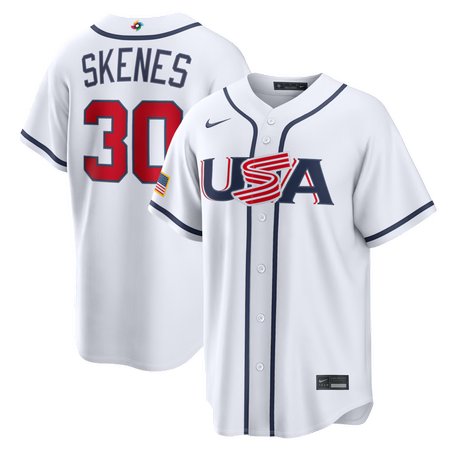 Youth USA Baseball #30 Paul Skenes White 2026 World Baseball Classic Home Stadium Jersey