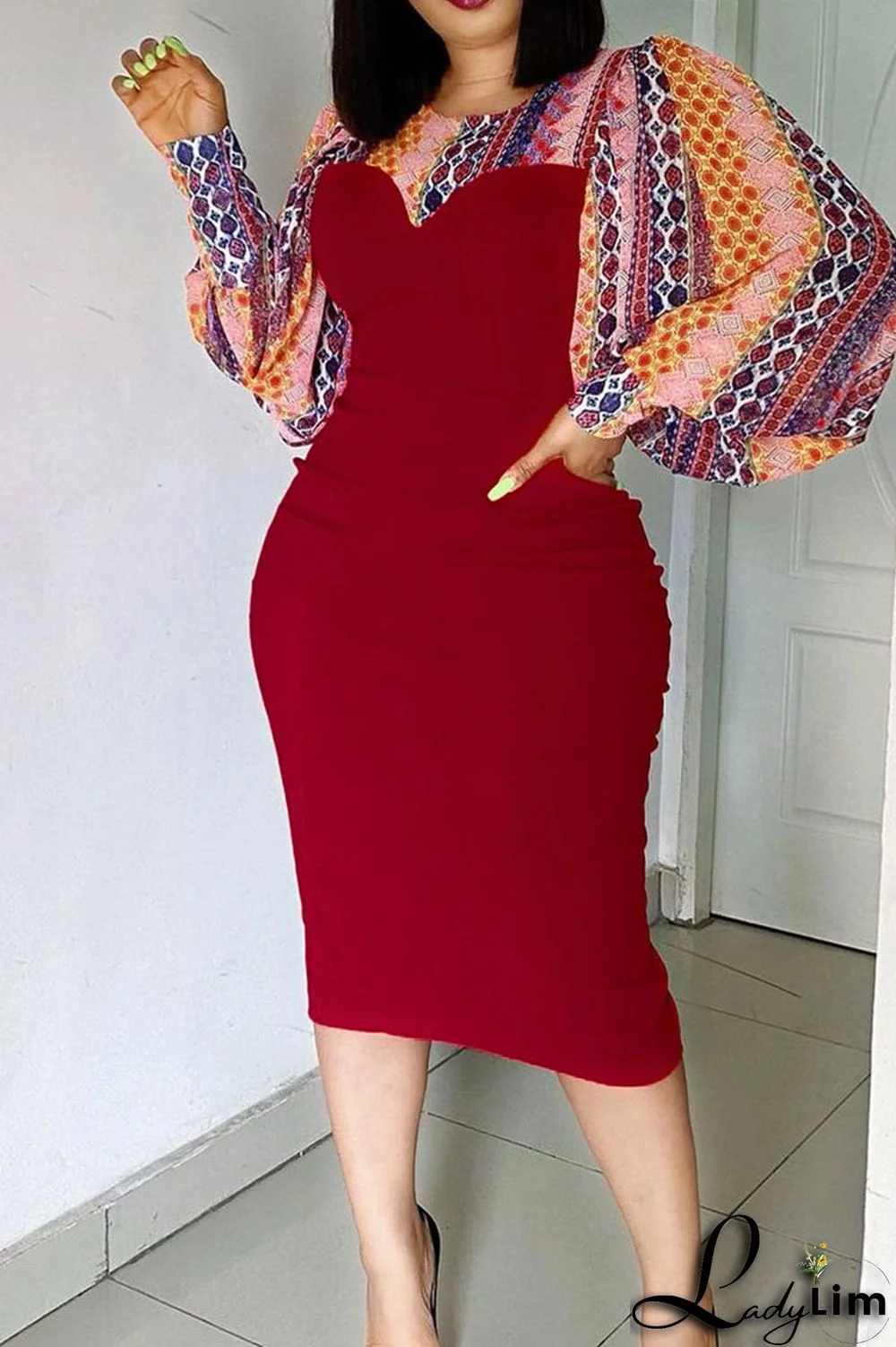 Blue Sexy Print Split Joint O Neck One Step Skirt Dresses