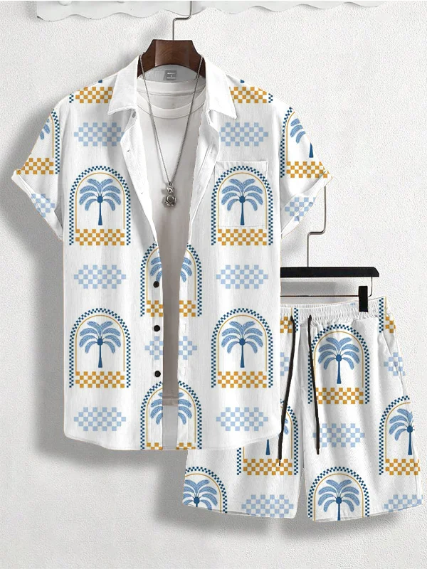 Men's Coconut Trees Tropical Pattern Art Print Short Sleeve Shirt Set