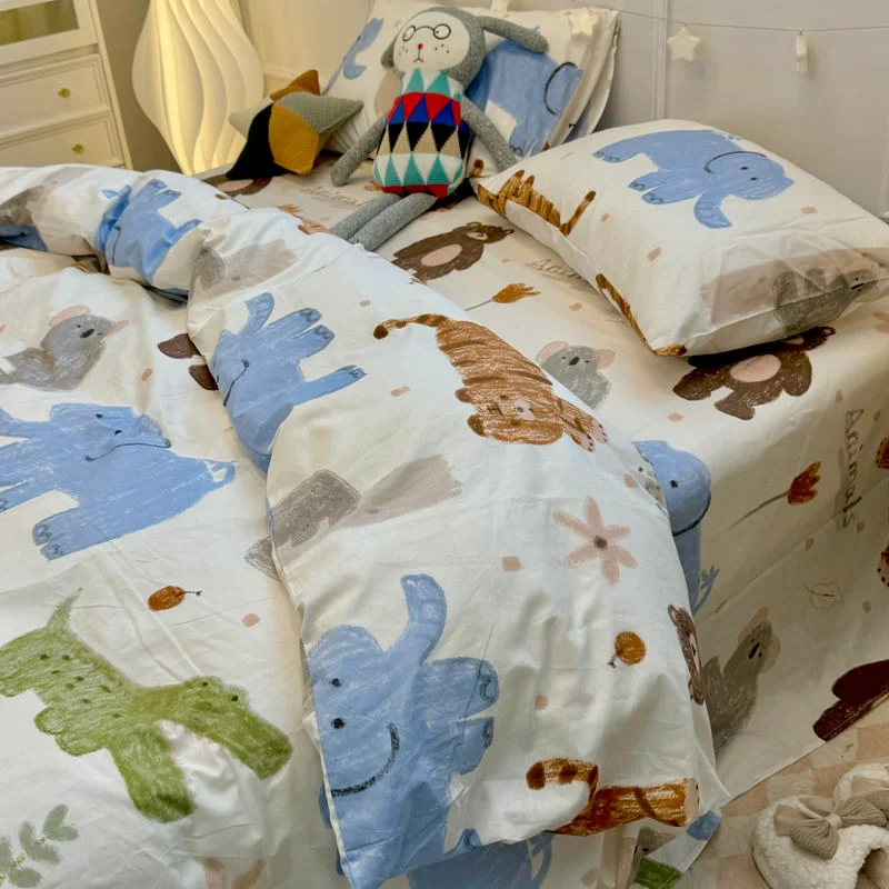 Aonga Cute Boys Duvet Cover Set with Zipper Girls New Flat Bed Sheet Pillowcases No Filler Double Queen Size Adult Kids Bedding Linens aonga
