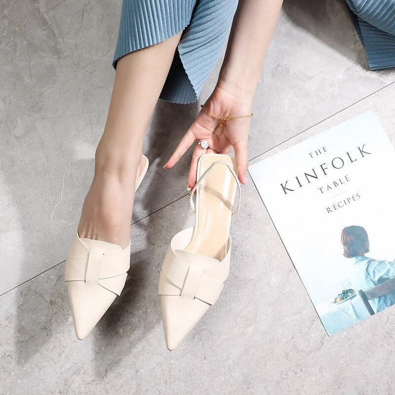 2020 New Cross-Belt Decorative Pointed Toe Semi-High Heeled Baotou Sandals Women's Shoes