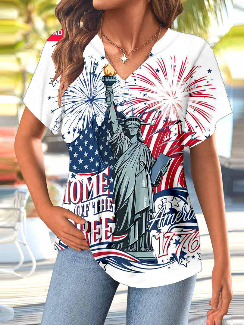 Women Long Sleeve V-neck Graphic Floral Printed Top