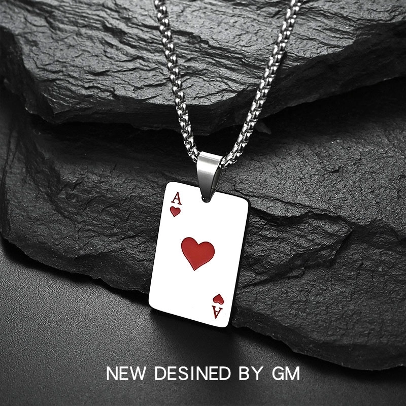 Streetwear Poker Titanium Steel Polishing Pendant Necklace
