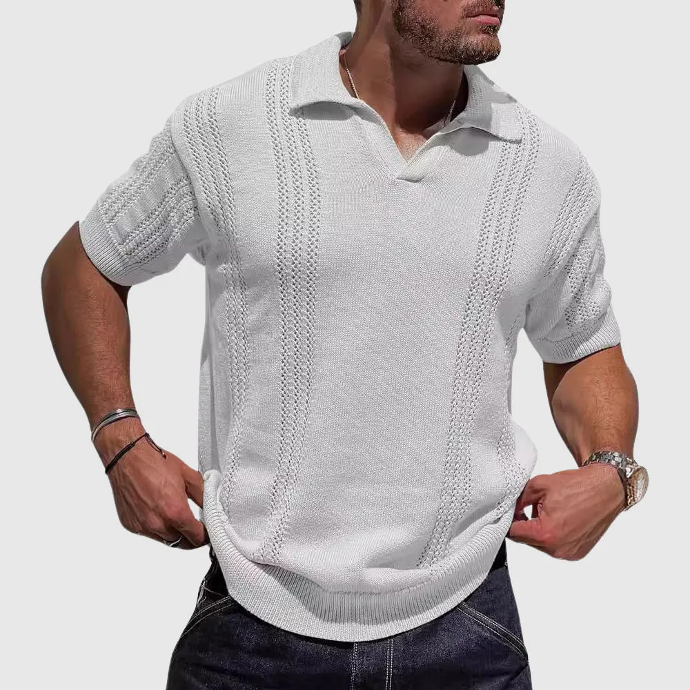 Men's Cotton-Blend Knitted Polo Shirt &ndash; Smart Casual Texture &ndash; White