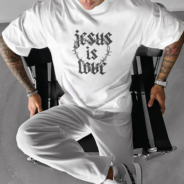 Jesus Is Love Print Short Sleeve T-Shirt