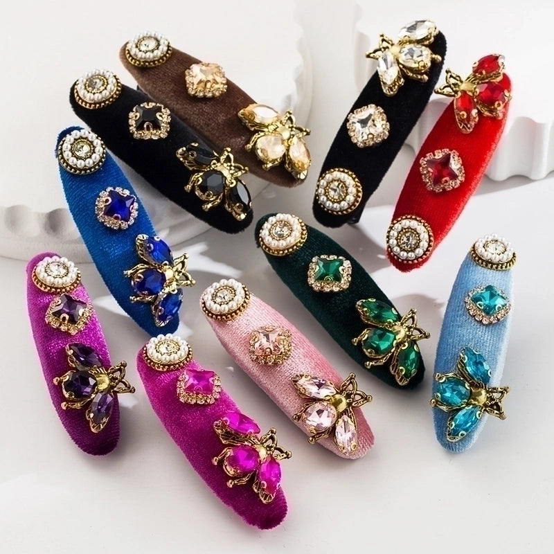 Women's Elegant Luxurious Bee Cloth Inlay Rhinestones Pearl Hair Clip