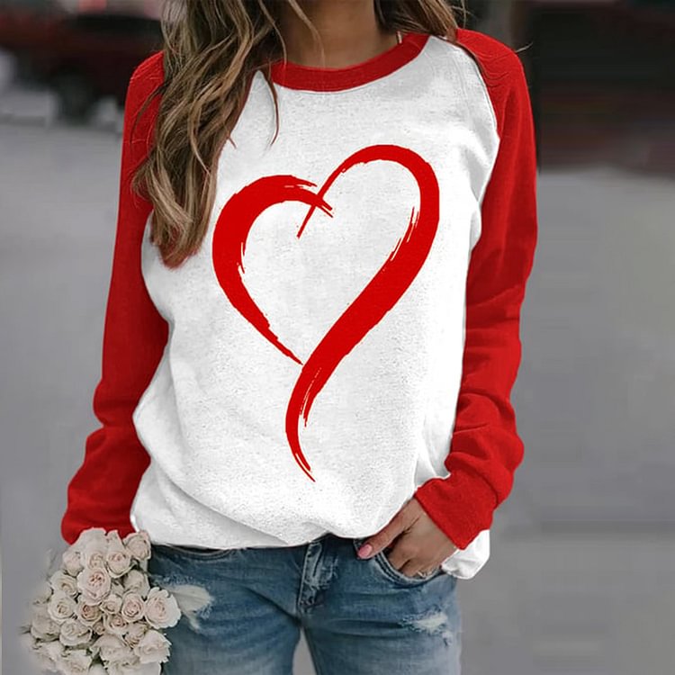 Comstylish Simple Love Print Round Neck Casual Sweatshirt