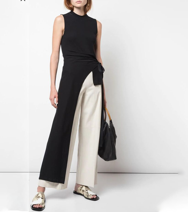 Designed  Irregular Sweep Round Neck Top