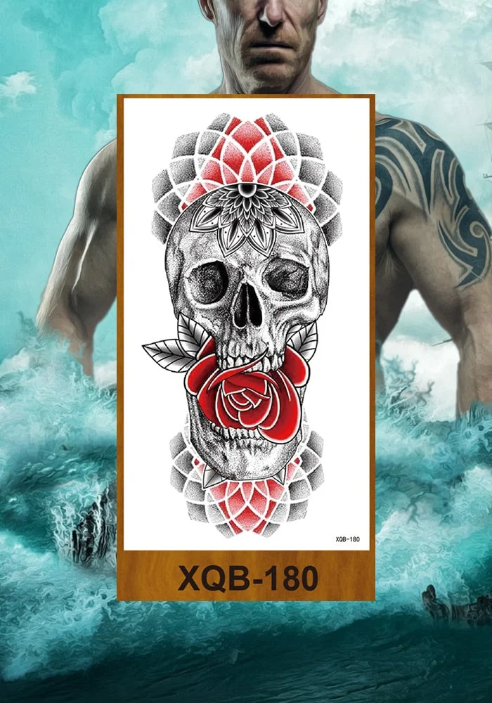 Temporary Tattoos Stickers Vajra Skull Night Demon Crow Mythical Beast Men Women Girl Flower Arm Chest Fake Tatoo Semi Permanent