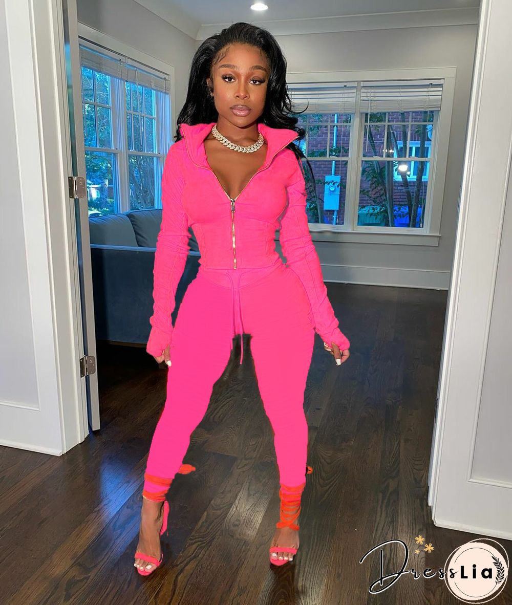 Sportswear Long Sleeve Jacket Pencil Pants Set