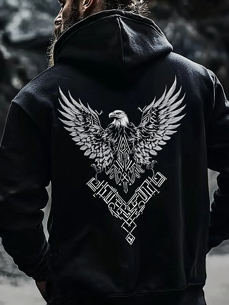 Vikings Raven Printed Totem Vintage Unisex Casual Sports Hoodie