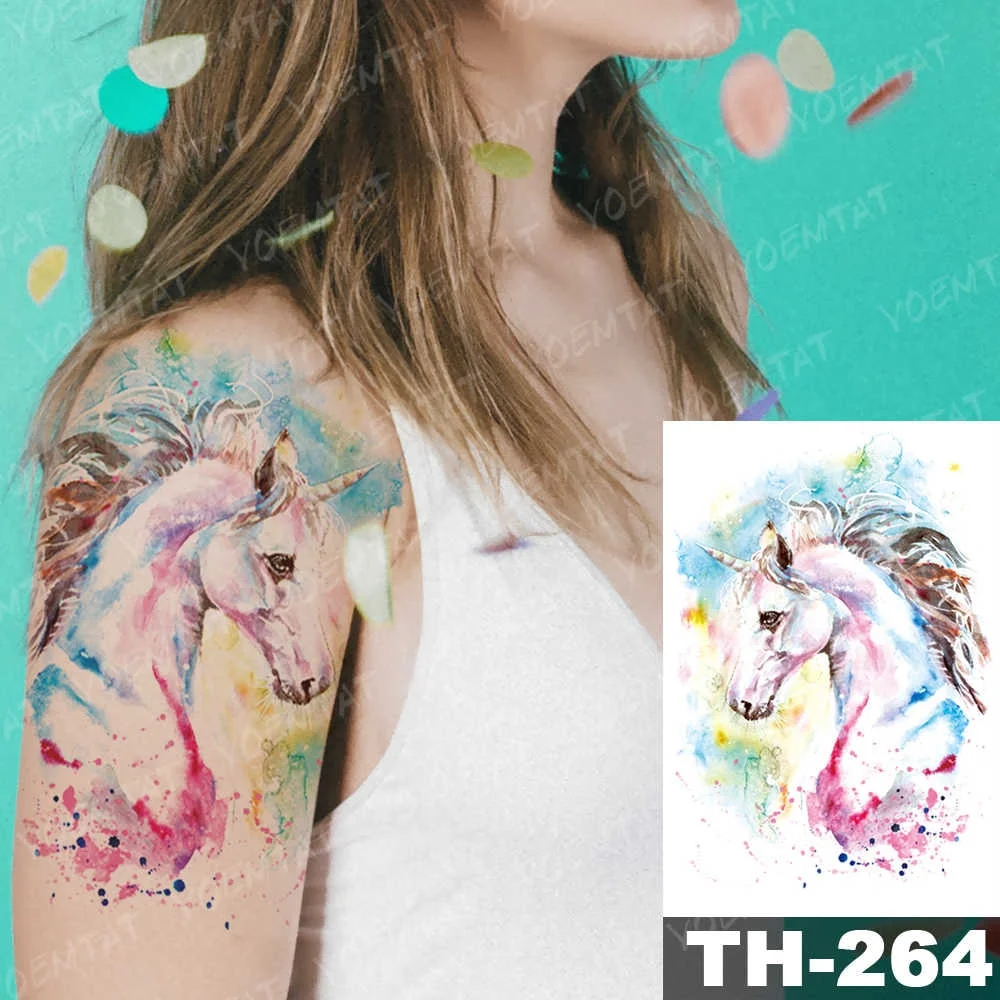 Unicorn Geometric Rose Fox Wolf Waterproof Temporary Tattoo Sticker Swan Elk Animals Flash Tattoos Body Art Fake tatoo