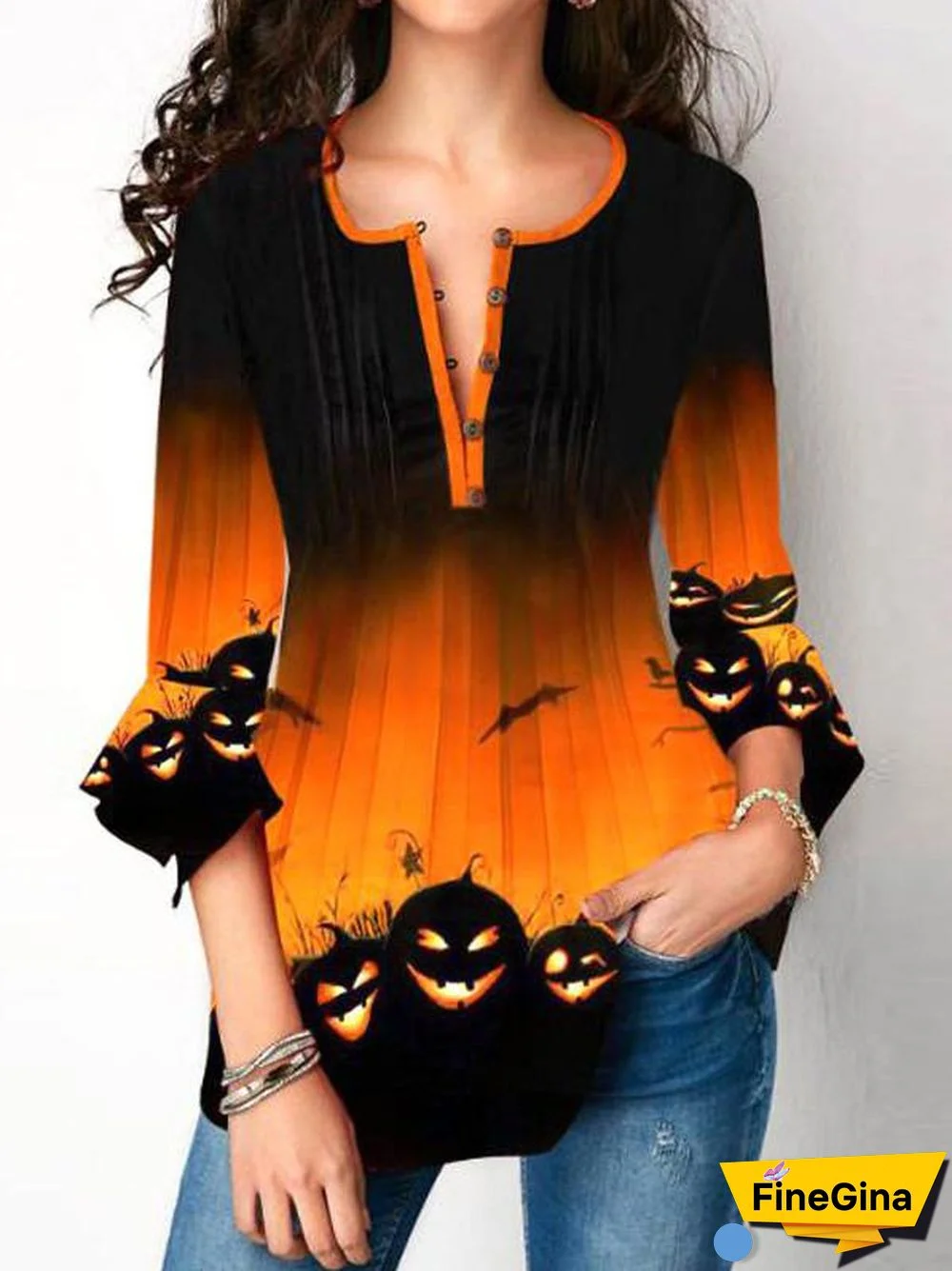 Women Long Sleeve Scoop Neck Floral Printed Graphic Top