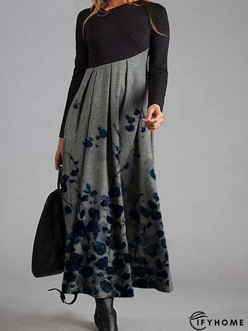 Printed Patchwork Casual Long Knitting Dress | IFYHOME